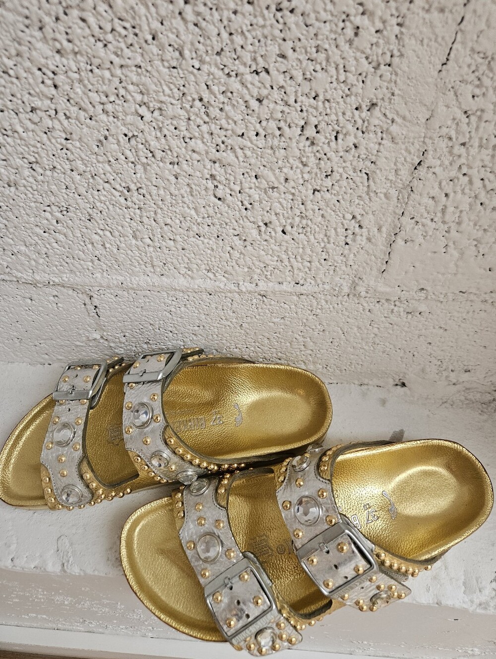 Brikenstock x Heidi Glum Collaboration Gold Metallic Slide Sandals - Picture 3 of 4